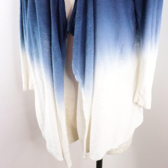 Chico's Women's S/4 Blue White Ombre Linen Cotton Open Front Cardigan Sweater - Picture 5 of 9